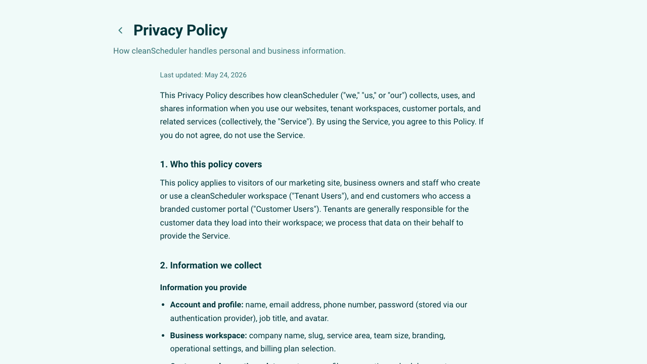 Privacy policy public page
