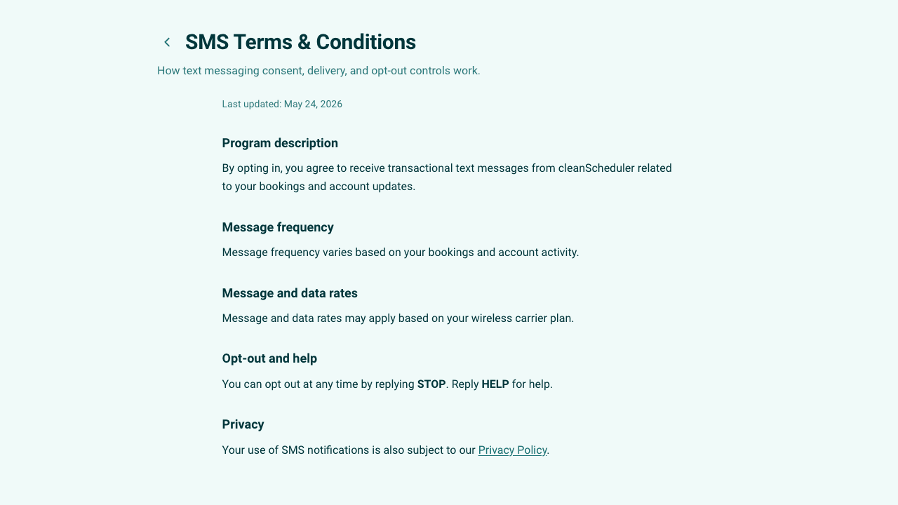 SMS terms public page